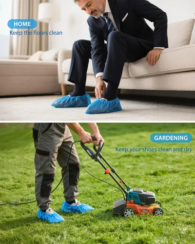 Vista 6 de Cubrezapatos desechables antideslizantes, fundas impermeables para botas con rollo compacto para fácil almacenamiento, paquete de 100 fundas
