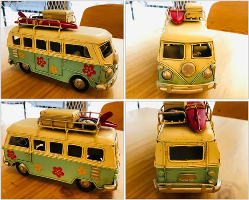 Vista 9 de Camper Van Modelo 6.3 pulgadas Retro Clásico Estilo Metal Playa Autobús Hippie Vehículo Decoración del Hogar - Sorpresa Ideal Cumpleaños - Azul