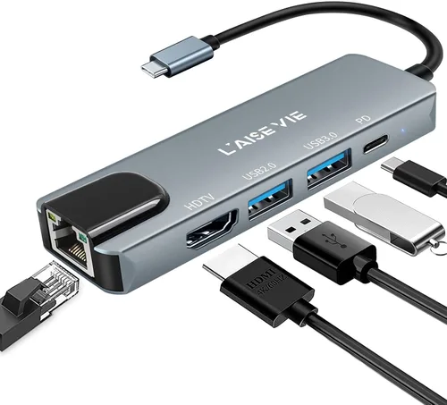 Vista 9 de Hub USB 3.0, divisor USB de 7 puertos USB A Port Data Hub con interruptor de encendido/apagado independiente e indicadores LED, luces para laptop