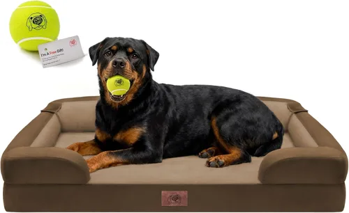 Vista 11 de Camas ortopédicas para perros grandes y medianos, cama grande de espuma viscoelástica impermeable para mascotas con funda extraíble lavable, juguete