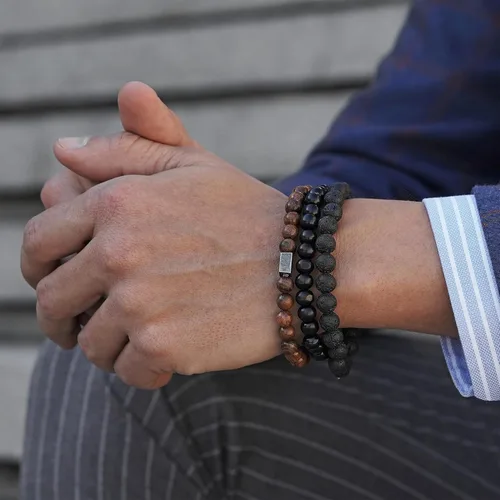 Vista 6 de Pulseras para hombre, elásticas de 0.315 pulgadas, con cuentas de ojo de tigre, pulseras para hombres, 3-4 piezas