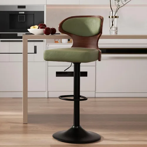 Vista 37 de Nalupatio Juego de 3 taburetes de bar con altura ajustable de 24.5 a 33.5 pulgadas, taburetes de bar giratorios de madera curvada con respaldo