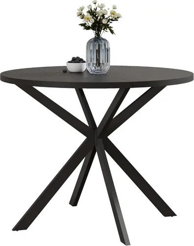 Vista 7 de Mesa de comedor redonda ChooChoo para 2, mesa de cocina de madera estilo granja, mesa de cena circular para cocina y comedor, espacio pequeño, 80
