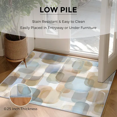 Vista 8 de 2x3 Mid Century Modern Throw Rugs for Entryway, Washable Watercolor Geometric Pattern Indoor Door Mat, Bedroom Kitchen Entrance, Non Slip Soft Thin