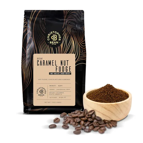Vista 8 de Christopher Bean Coffee - Certificado Kosher - Café con sabor a caramelo de goteo universal descafeinado molido Granos de café con tostado medio