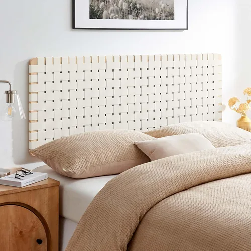 Modway Sparta cabecero de cama de cuero vegano tejido tamaño Queen en Beige natural, cabecero de cama Queen de cuero sintético solo con diseño de