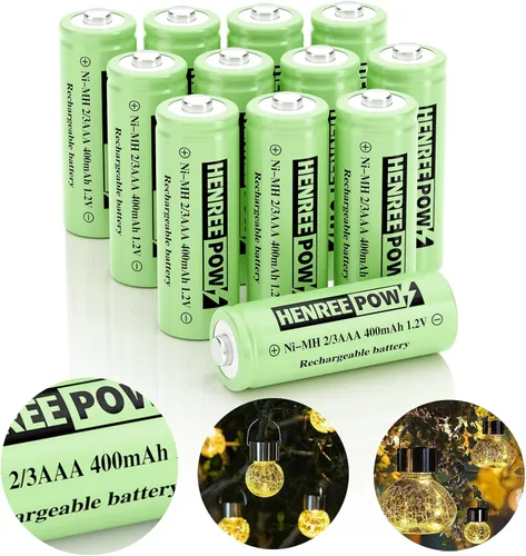 Vista 9 de Henreepow Batería solar 2/3AAA, batería recargable de 2/3AAA 400mAh, batería recargable de baja autodescarga de 2/3AAA 1.2V, paquete de 4 para luces