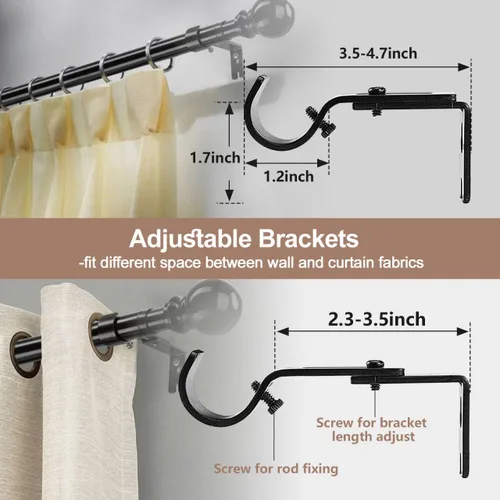 Vista 6 de Barras de cortina de 32 a 52 pulgadas – Barras de cortina de 1 pulgada de alta resistencia para ventanas, telescópicas ajustables, barra decorativa