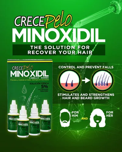 Vista 3 de Crecepelo Minoxidil Solución para el crecimiento del cabello, solución tópica al 5% con extractos naturales, 3.2 fl oz - NDC: 78192-400