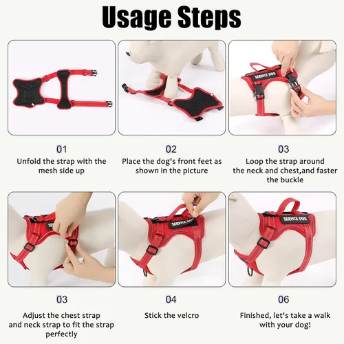 Vista 75 de Demigreat Arnés de perro de servicio, arnés reflectante para perro con 5 parches, arnés Oxford suave ajustable para mascotas, malla de capa