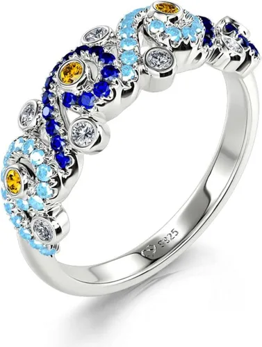 Vista 2 de Jeulia Anillo de compromiso de la noche estrellada de corte redondo circonita cúbica de plata de ley con diamantes de imitación a la moda