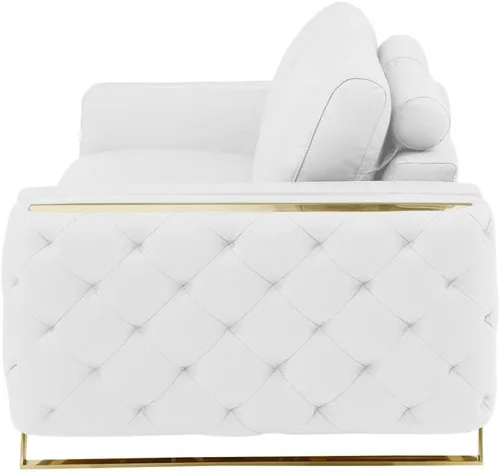 Vista 12 de Blackjack Furniture Reggio Collection - Sofás de cuero italiano de grano completo para sala de estar con marco de madera brasileña y acero Blanco