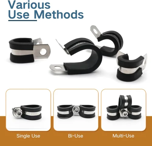 Vista 4 de ZIPCCI Abrazadera de Cable de 1 Pulgada, Paquete de 15 Abrazaderas de Alambre de Acero Inoxidable, Abrazaderas de Manguera de Goma y Metal