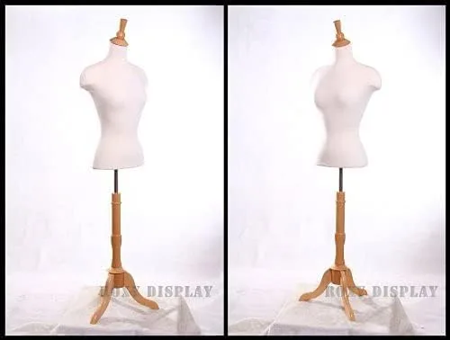 Vista 3 de (JF-22SDD01+BS-01) ROXYDISPLAY Talla 4-6 Forma de cuerpo hembra recta con trípode base de madera natural + tapa