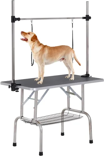 Mesa de aseo para perros de 36 pulgadas, mesa plegable de acero inoxidable para secado de mascotas de hasta 330 libras, escritorio de baño