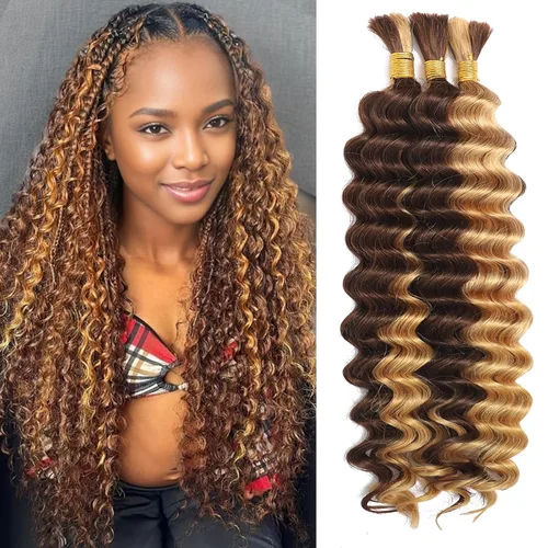 Vista 62 de Cabello Humano para Trenzar para Trenzas Boho 3 Paquetes/Pack 110g (3.88 oz) 14 Pulgadas Cabello Humano a Granel Ondulado Profundo para Trenzar