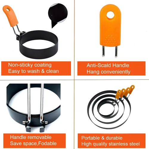 Vista 5 de Anillo de panqueques para plancha, 2 paquetes de 15 cm de anillo de tortilla para plancha, anillo de huevo de panqueques de 15 cm de acero