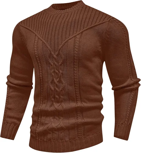 Vista 19 de SAVKOOV - Suéter de punto con cuello redondo y manga larga para hombre Verde Armada (ArmyGreen)
