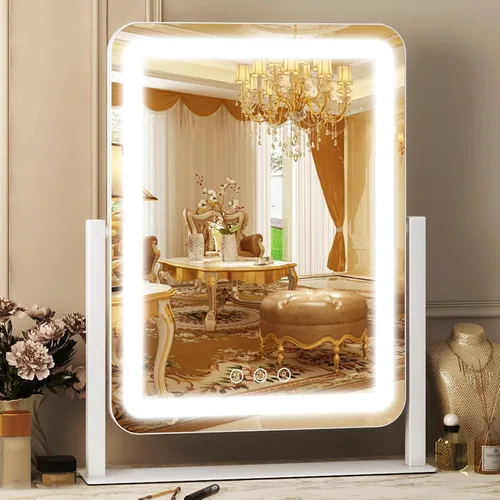 Vista 24 de FENNIO Espejo de tocador con luces – Espejo de maquillaje con luz LED de 15"x12.6", espejo de maquillaje grande con luces, pantalla táctil