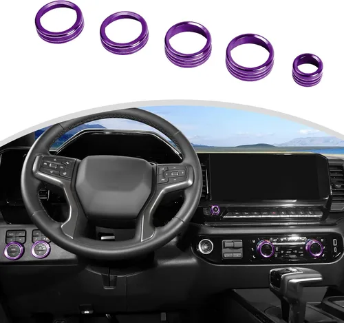 Vista 10 de CheroCar Cubierta de pomos de radio de CA para consola central, perilla de aire acondicionado, interruptor de botón para Chevy Silverado 2022-2023