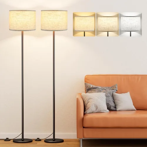 Vista 17 de Ambimall - Lámpara de pie moderna con pantalla, lámparas altas para sala de estar, habitación, oficina y comedor, pantalla blanca con poste