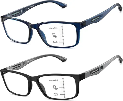 CARA Extremely Lightweight Progressive Multifocus Reading Glasses for Men No-Line Blue Light Blocking Computer Readers