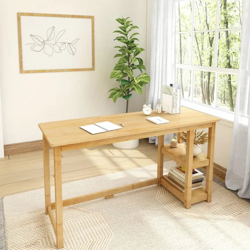Vista 8 de Plank+Beam Escritorio de madera maciza, escritorio simple para dormitorio, escritorio de estudio de oficina en casa, 55.25 pulgadas, blanco