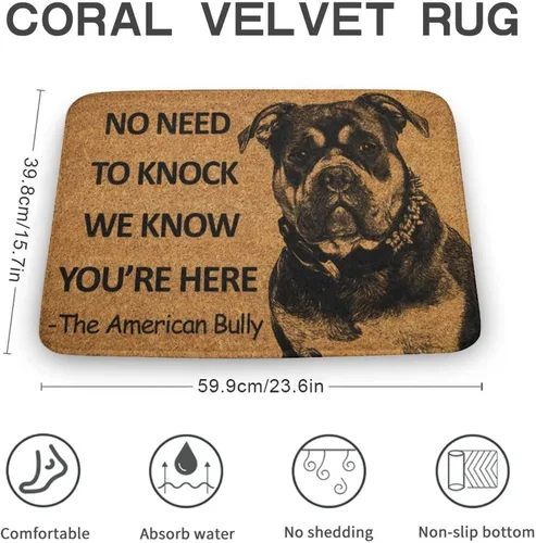 Vista 3 de Tapete de puerta con texto en inglés "American Bully", divertido con texto en inglés "We Know You are Here", tapete de puerta de American Bully