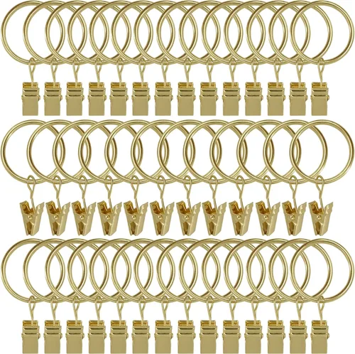 Vista 26 de Paquete de 44 anillos de cortina de metal con clips, clips para cortinas con anillos, anillos de cortina de 1 pulgada de diámetro interior, se