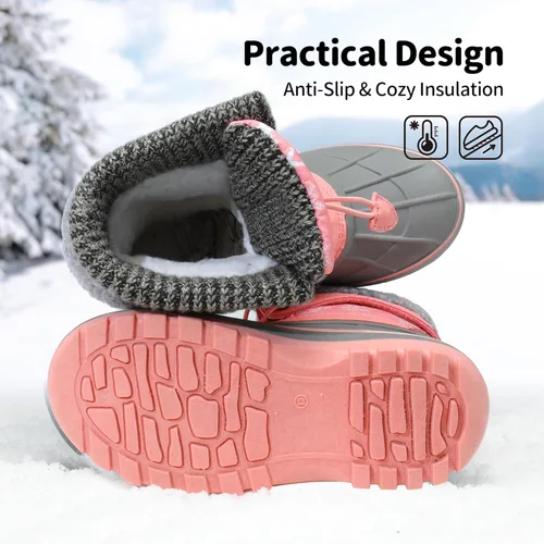 Vista 3 de DREAM PAIRS Botas de nieve, impermeables, con aislamiento, de invierno, para niño y niña