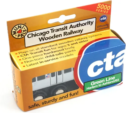 Vista 3 de MUNI PALS Chicago Transit Authority Wood Railway Green Line– Tren de juguete de madera probado y seguro para niños