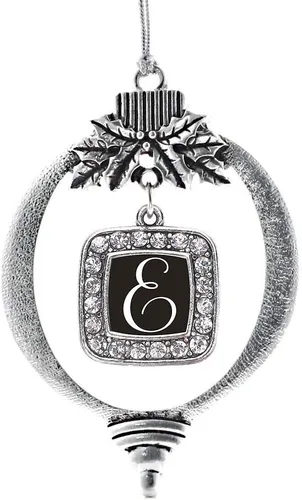 Vista 240 de Inspired Silver - Mis iniciales - Adorno con dije de letra S - Adornos navideños cuadrados de plata con joyas de circonita cúbica