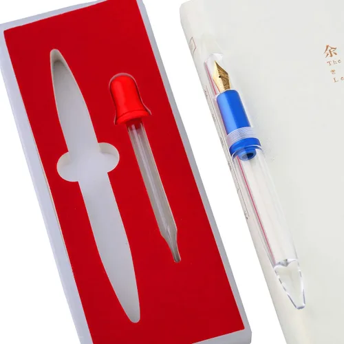 Vista 4 de Pluma estilográfica M2 Azul Metálico (punta extrafina 0.38mm) Transparente con cuentagotas de gran capacidad para almacenar tinta