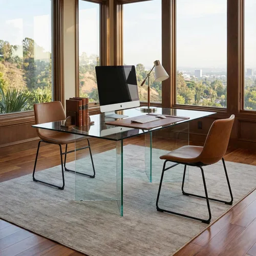 Vista 8 de Cortesi Home Casablanca - Silla de comedor en piel sintética marrón, patas negras (juego de 2)