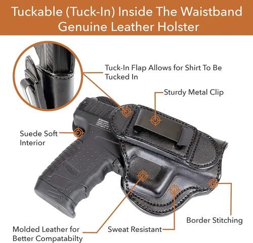 Vista 2 de Maxx Carry Compatible con/repuesto para funda de pistola de cuero compatible con: Kimber Micro 9, Ultra Carry II 0.354 in, .45 ACP, Bersa Thunder
