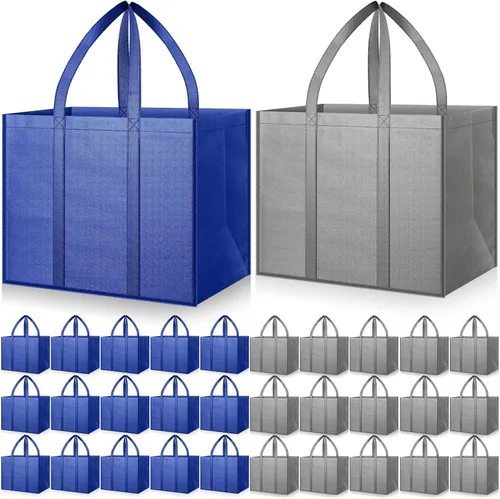 Vista 8 de Hillban Paquete de 30 bolsas de comestibles reutilizables a granel resistentes grandes bolsas de compras lavables plegables con asas