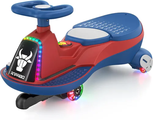 ANPABO 6V 7AH Coche Eléctrico de Vibración Azul - Motor de 75W, 2 Velocidades, Batería Recargable, Bluetooth y Música, Luces LED, Arranque Suave