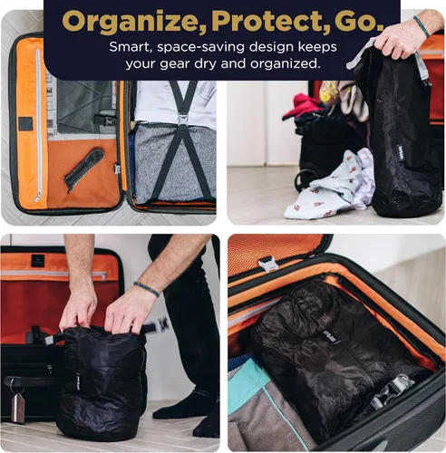 Vista 4 de Bolsa seca pequeña impermeable de 10L para kayak, senderismo, playa y campamento Bolsa lateral ligera y duradera, negra, pequeña, ligera