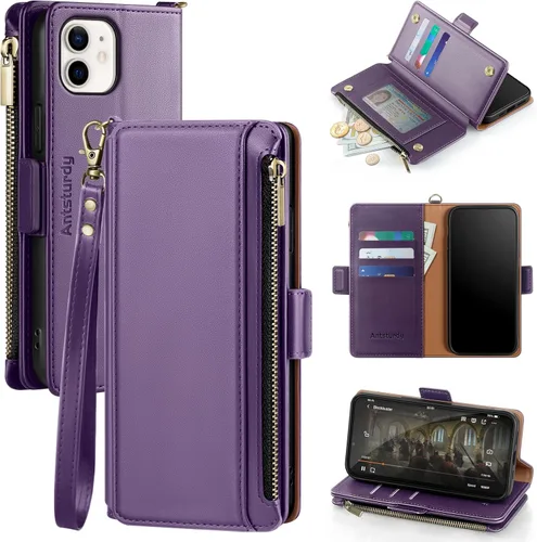 Vista 11 de Antsturdy Funda tipo cartera compatible con iPhone 11, piel sintética, con bloqueo RFID, funda cruzada para teléfono para mujeres y hombres