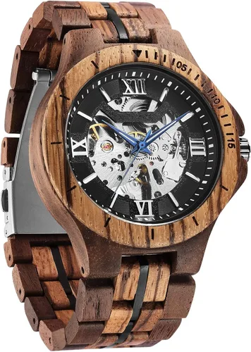 Relojes mecánicos de madera para hombre personalizados elegantes relojes de pulsera casuales de cuarzo de madera para hombres regalos para marido