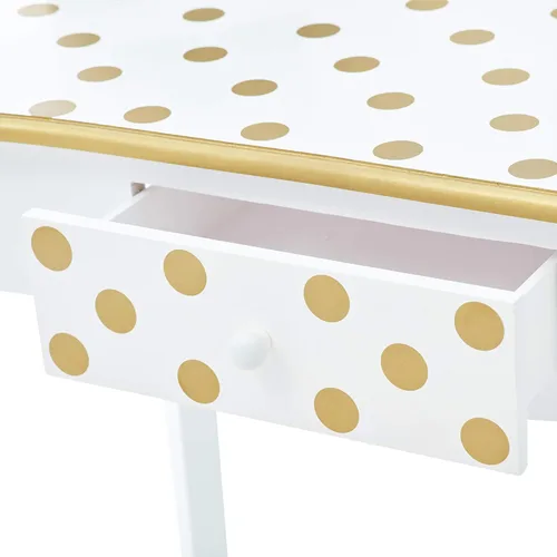 Vista 6 de Teamson Kids Princess Gisele - Juego de tocador de madera de 2 piezas con estampado de lunares, mesa de tocador, espejo de tres pliegues, cajón