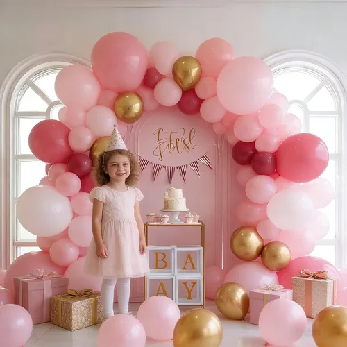 Vista 7 de Globos rosa claro, 125 piezas de diferentes tamaños de 8, 12, 10, 5 pulgadas, kit de arco de globos rosa pálido pastel para princesa, cumpleaños