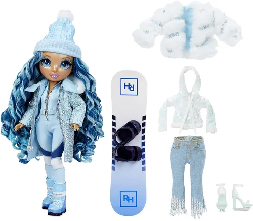 Vista 2 de Rainbow High Winter Break Skyler Bradshaw - Muñeca y juego de moda azul con 2 trajes de diseñador, accesorios de snowboard