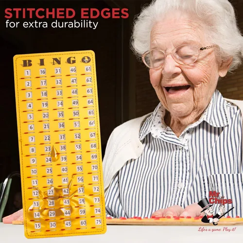 Vista 6 de MR CHIPS Tarjeta de bingo a prueba de atascos Gold Rush Master Board con obturadores y baraja de bingo de tarjetas de llamada