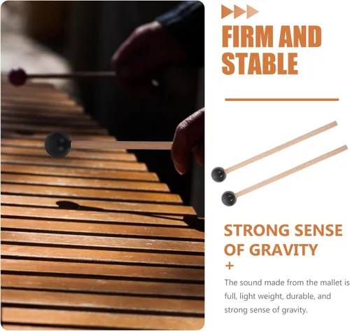 Vista 3 de EXCEART Palillos de mazos con mango de madera, 1 par de palitos de goma xilófono de percusión con mango de madera, accesorios musicales