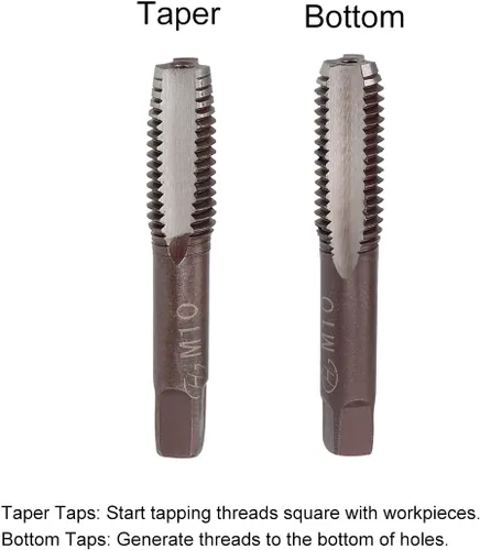 Vista 3 de uxcell Métrico M10 Rosca 1.5 Paso 3 Flautas Rectas Herramienta de aleación H2 Parte inferior de acero y Tornillo cónico Juego de roscado