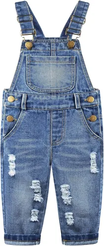 KIDSCOOL SPACE Mono de mezclilla para bebé, niña, niño, babero, bolsillo, ropa de trabajo de mezclilla