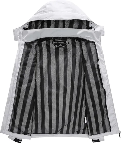 Vista 3 de OTU Chaqueta impermeable para mujer, ligera, impermeable con capucha para senderismo, viajes al exterior.