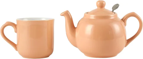 Vista 6 de London Pottery Tetera Farmhouse con infusor, cerámica, albaricoque, 2 tazas (20.3 fl oz)