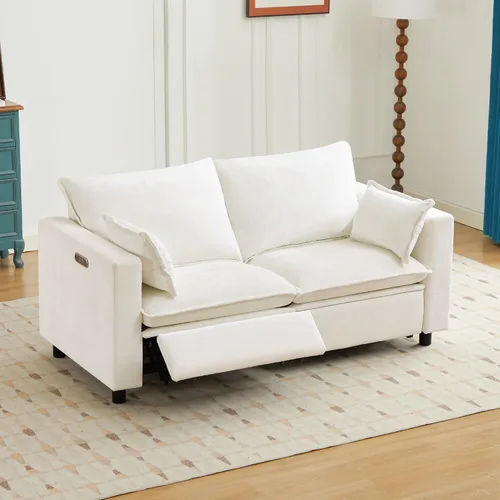 Vista 11 de Sofá reclinable eléctrico de gran tamaño, sofá reclinable de chenilla blanco crema con reposacabezas ajustable, almohadas, juego de muebles